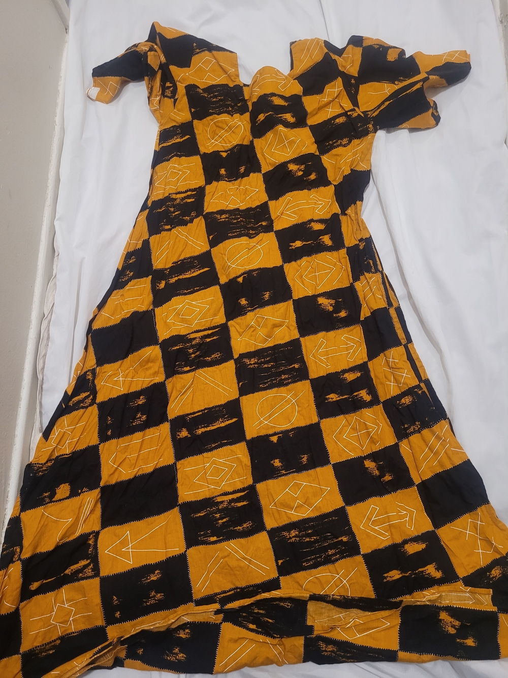 Women's Black and Mustard Checked Midi Dress